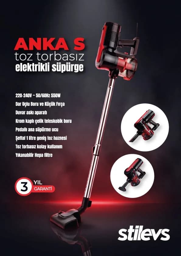 Stilevs Anka S toz torbasız dikey elektrikli süpürge — 550 W