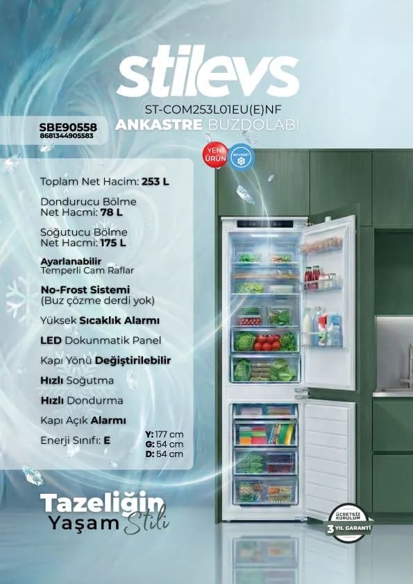 Stilevs ST-COM253L01EU(E)NF ankastre buzdolabı — 253 L, No-Frost